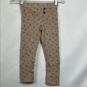 Easy-Peasy organic cotton light tan floral waffle knit leggings size 4T